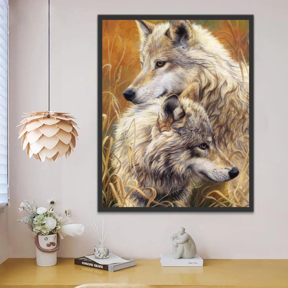 Pareja de Lobos en Césped Amarillo Pintar por Números