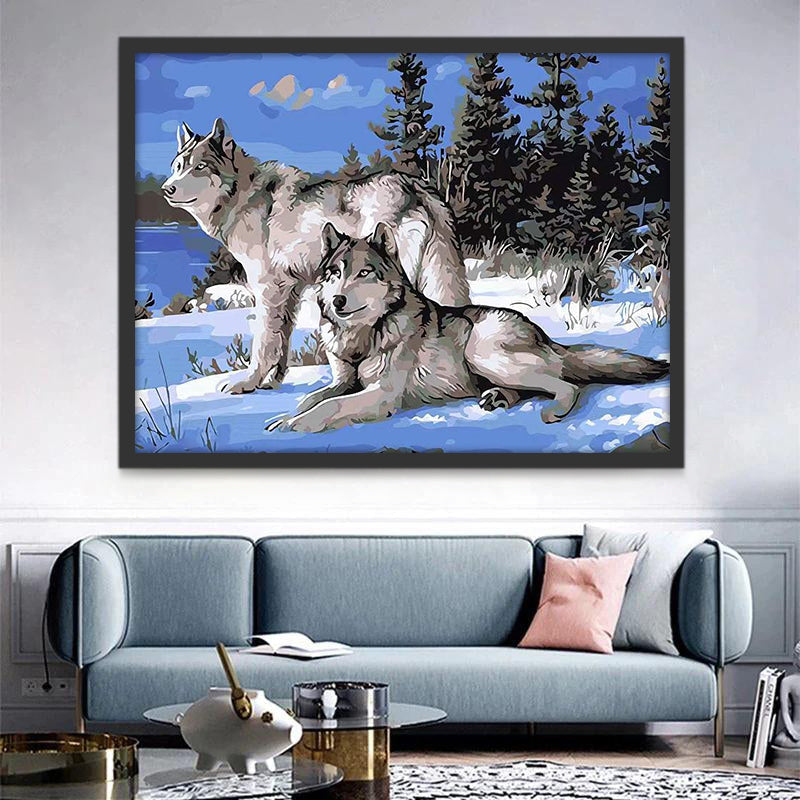 Pareja de Lobos en la Nieve Pintar por Números