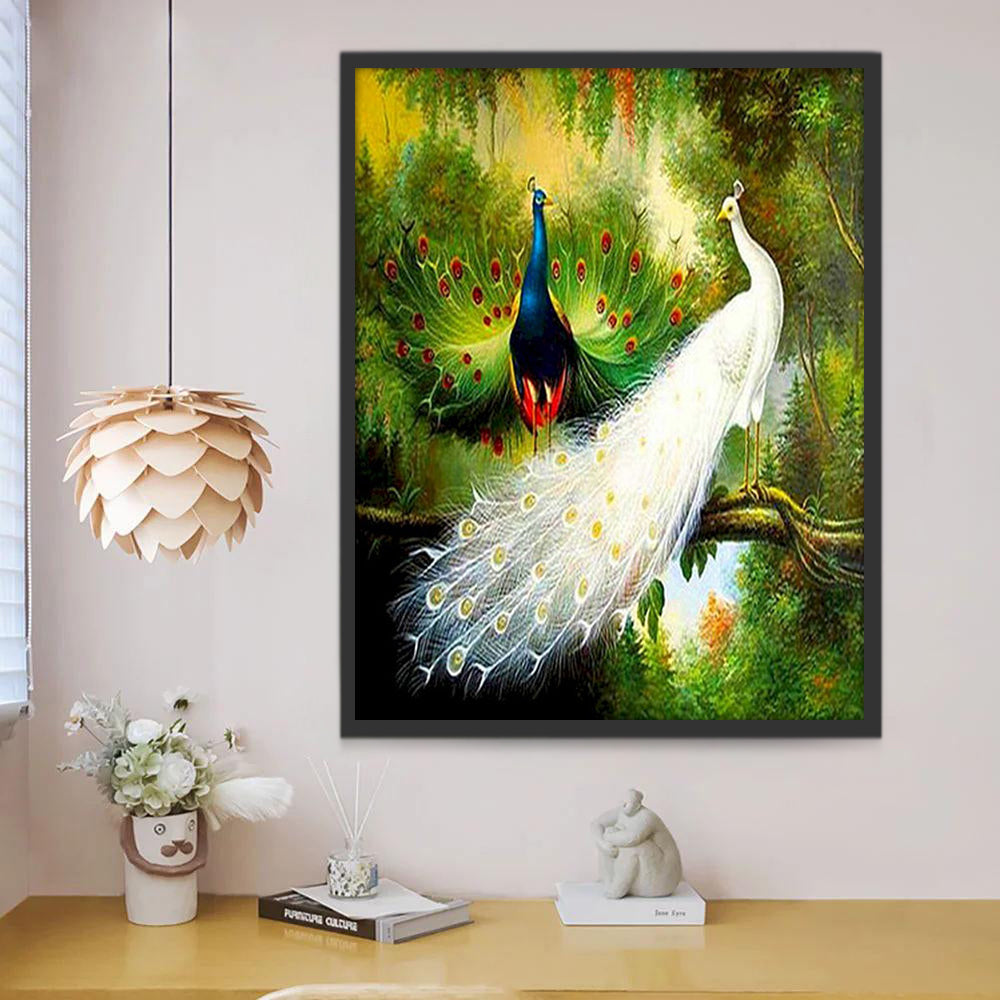 Pareja de Pavos Reales en Árbol Pintar por Números