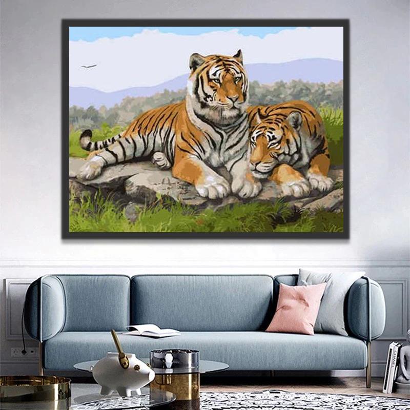 Pareja de Tigres sobre la Roca Pintar por Números