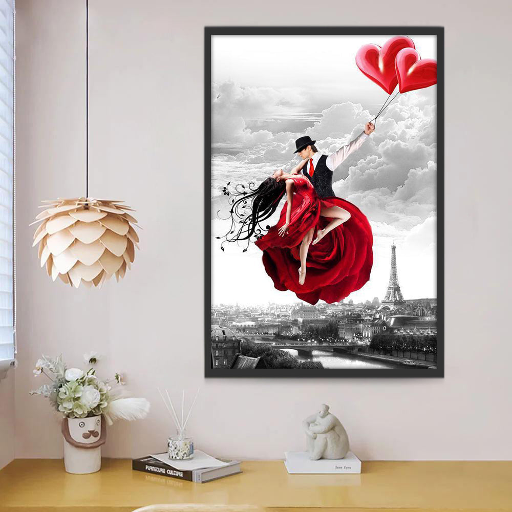 Pareja en el Cielo con Globos Rojos Pintar por Números