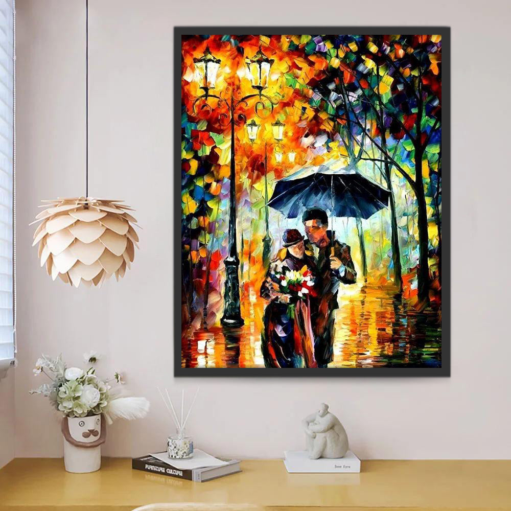 Pareja en la Calle Colorida Iluminada Pintar por Números