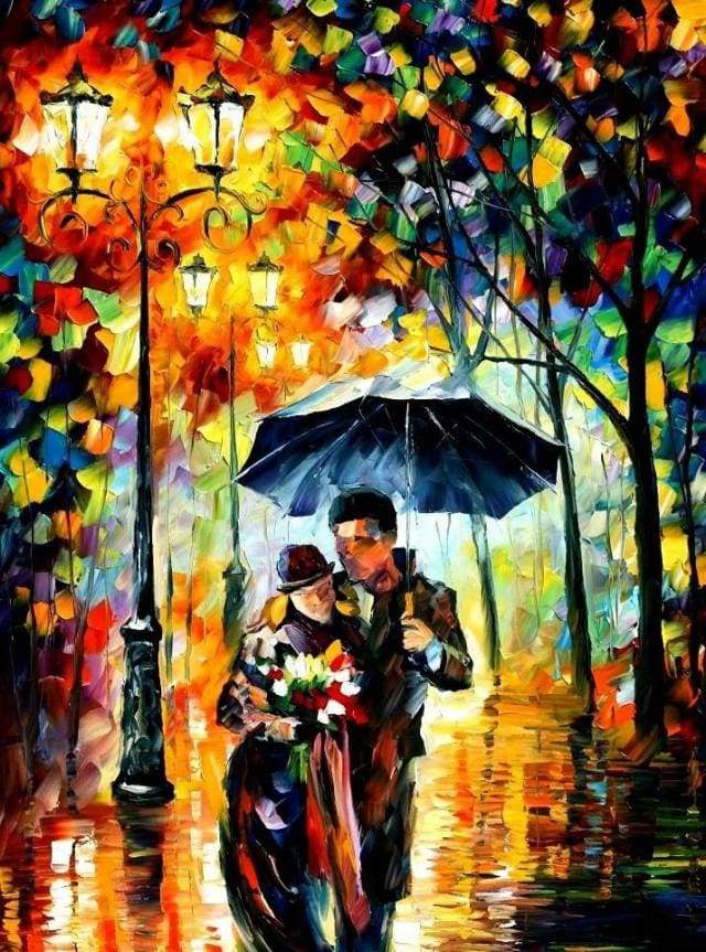 Pareja en la Calle Colorida Iluminada Pintar por Números