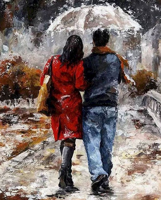 Pareja en la Calle de Invierno Pintar por Números