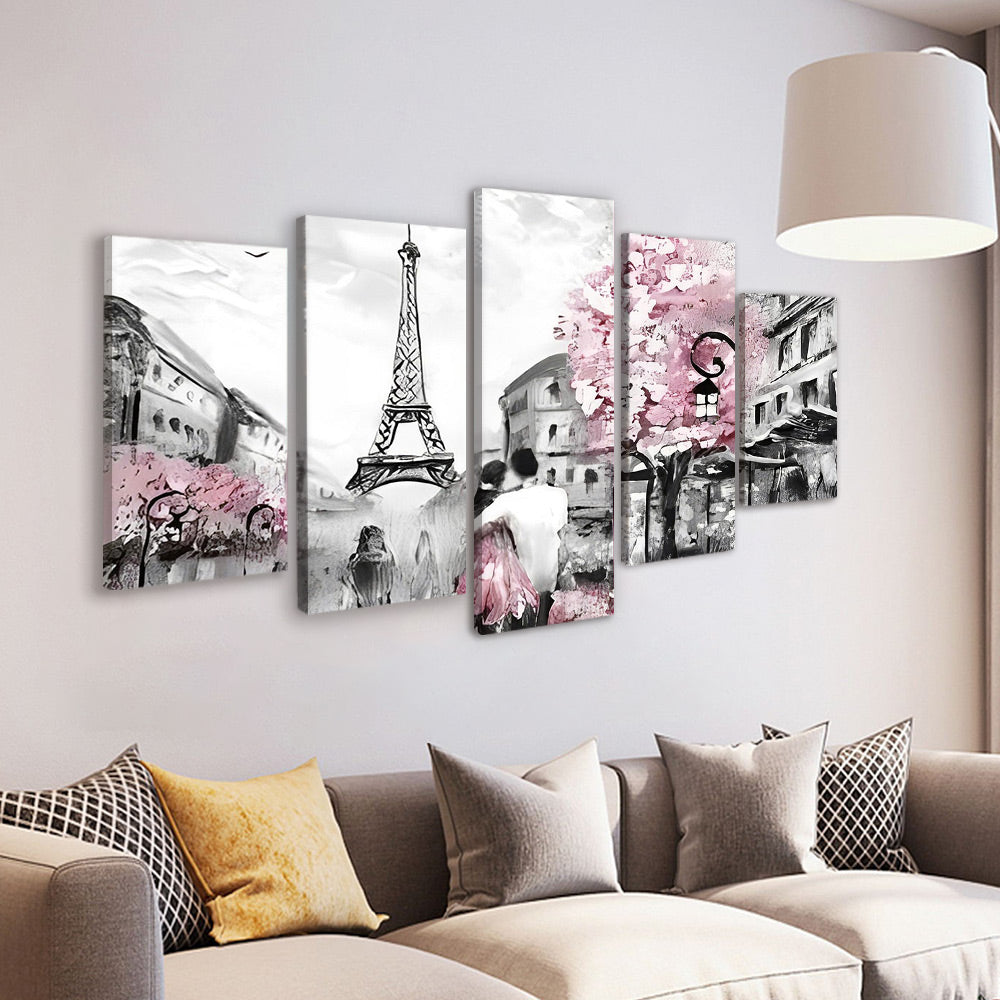 Pareja en la Calle Mirando la Torre Eiffel 5 Partes Pintar por Números