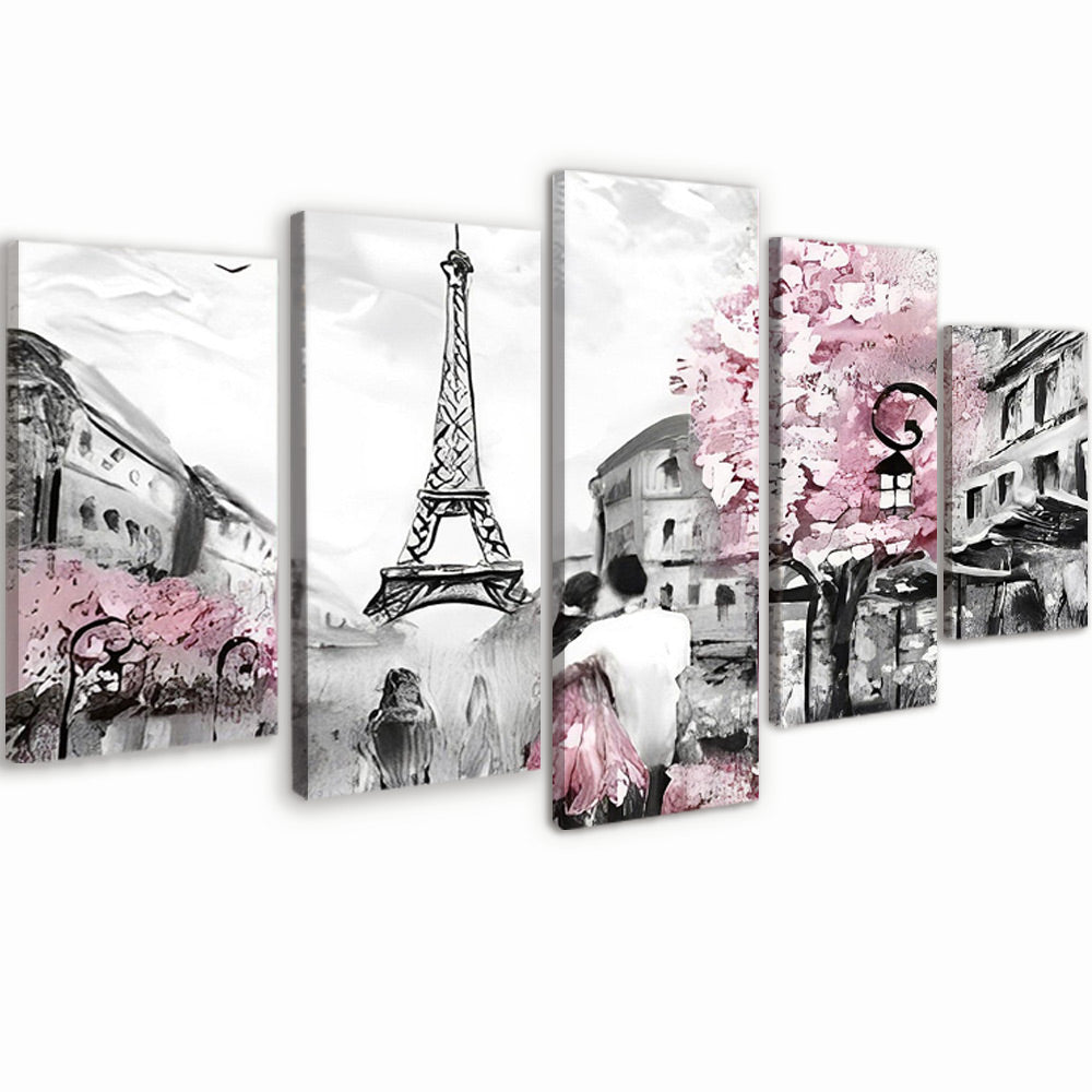 Pareja en la Calle Mirando la Torre Eiffel 5 Partes Pintar por Números