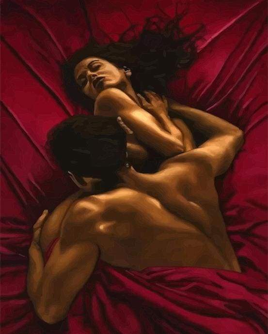 Pareja en la Cama de Color Rojo Pintar por Números