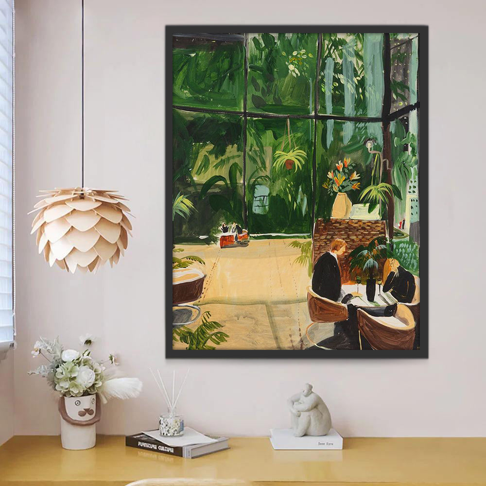 Pareja en Restaurante con Plantas Pintar por Números