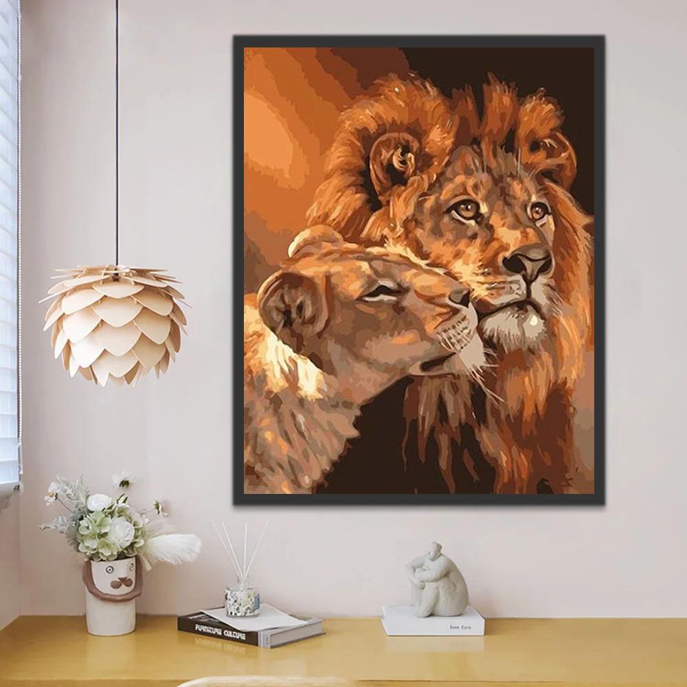 Pareja Enamorada de Leones Pintar por Números
