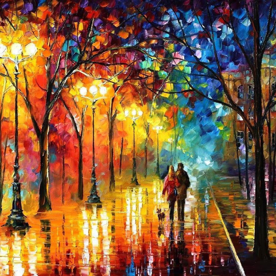 Pareja Paseando en la Calle de Noche Pintar por Números