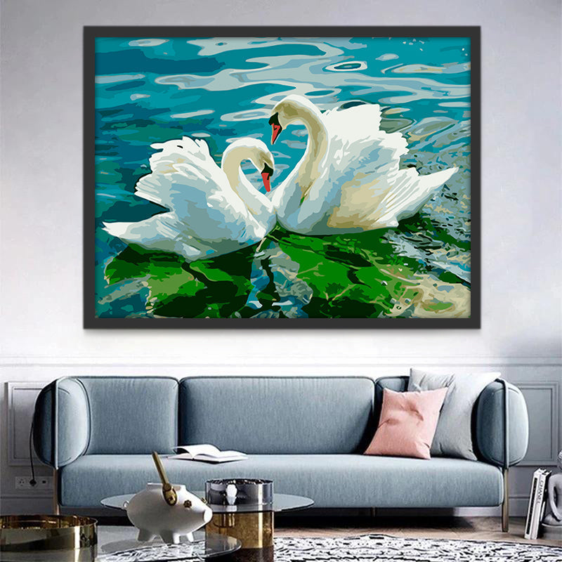 Pareja Romántica de Cisnes Pintar por Números