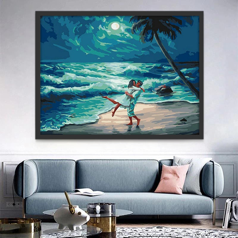 Pareja y Mar a la Luz de la Luna Pintar por Números