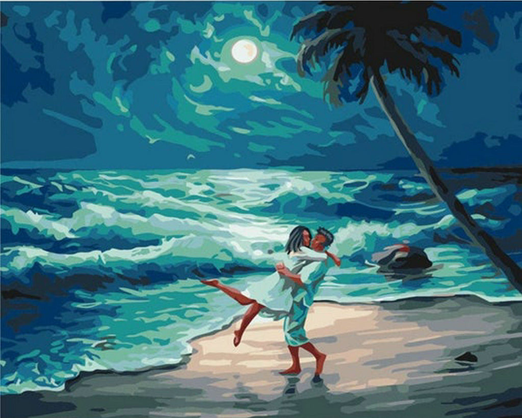 Pareja y Mar a la Luz de la Luna Pintar por Números
