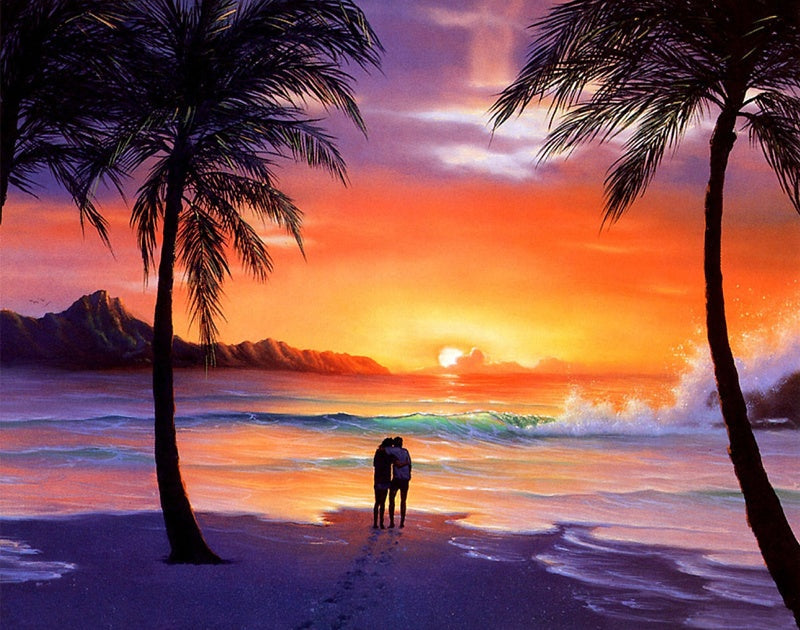 Pareja y Puesta del Sol en Playa Pintar por Números