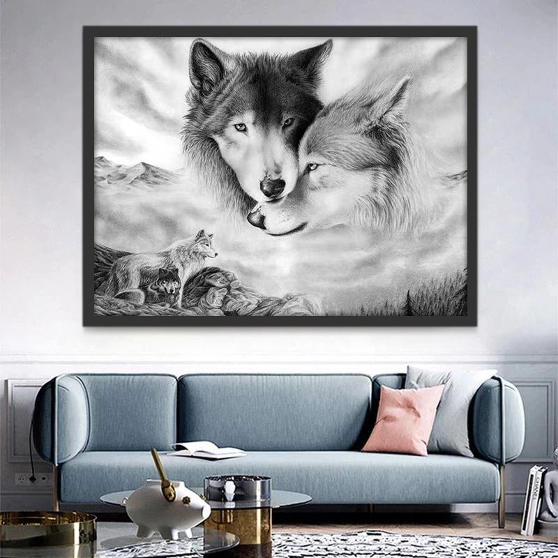 Parejas de Lobos en Blanco y Negro Pintar por Números