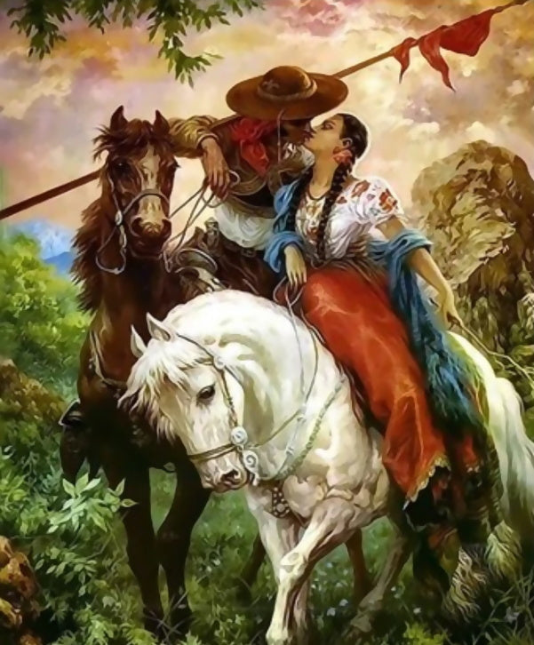 Parejas sobre Caballos Pintar por Números