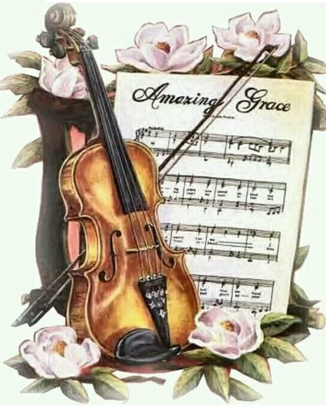 Partitura y Violín y Flores Pintar por Números
