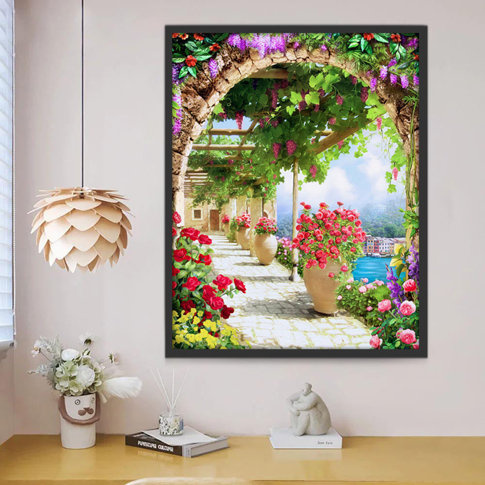 Paseo con Flores al Lado de Mar Pintar por Números
