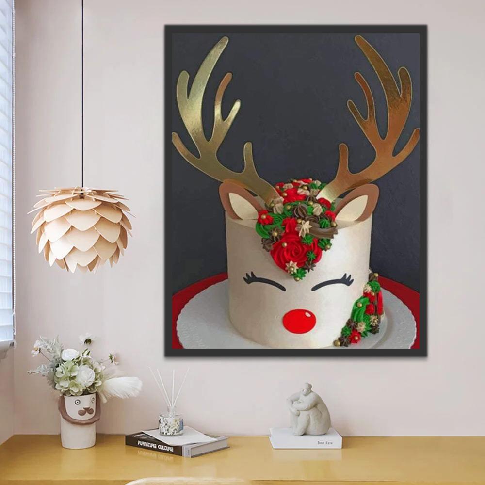 Pastel en Forma de Reno de Navidad Pintar por Números