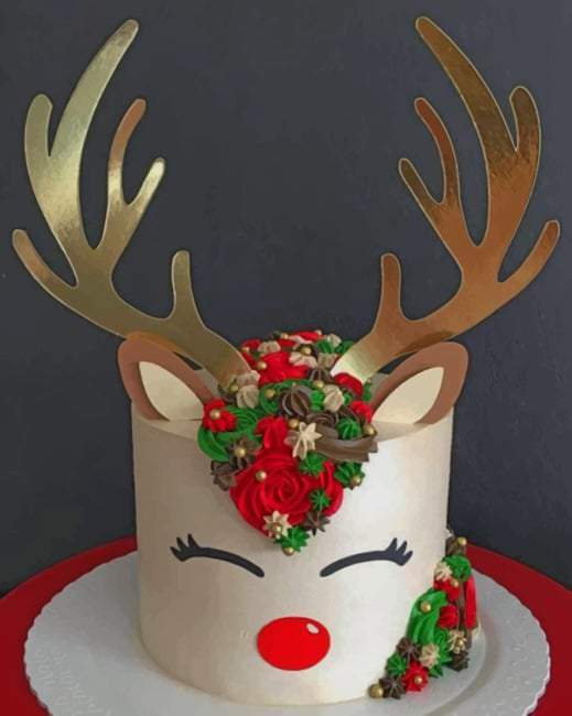 Pastel en Forma de Reno de Navidad Pintar por Números