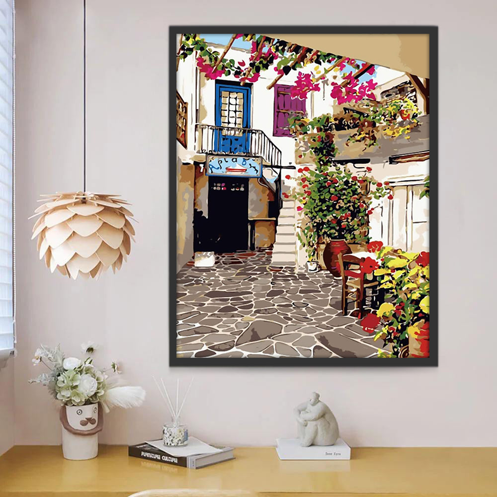 Patio Decorado con Flores Pintar por Números