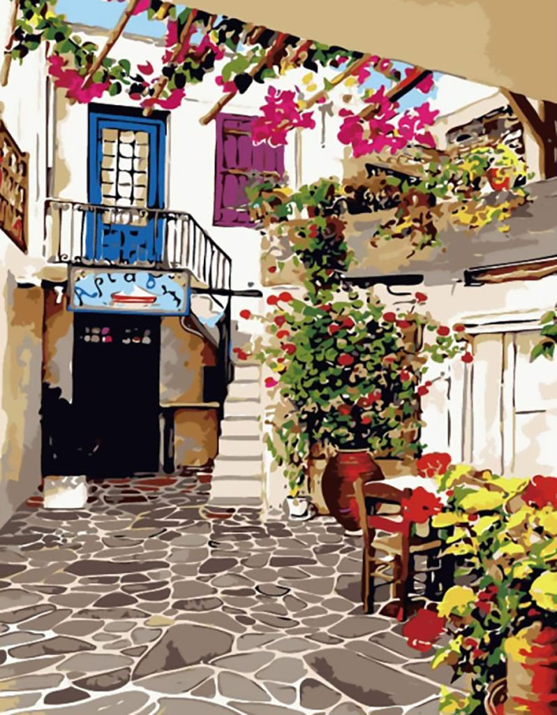 Patio Decorado con Flores Pintar por Números