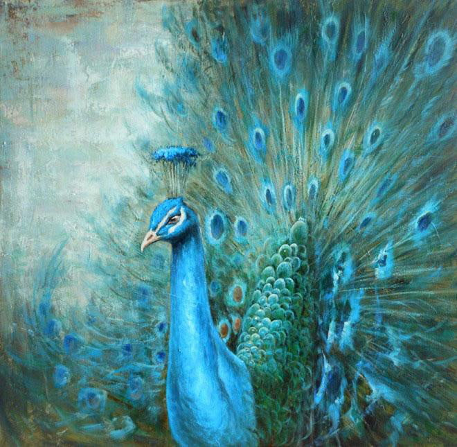 Pavo Real Azul con Cola Abierta Pintar por Números