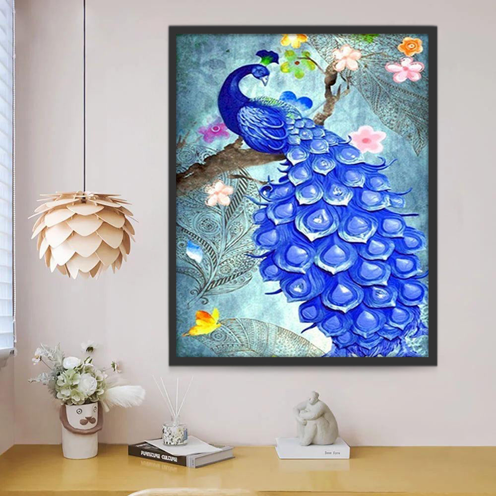 Pavo Real Azul sobre Árbol Pintar por Números