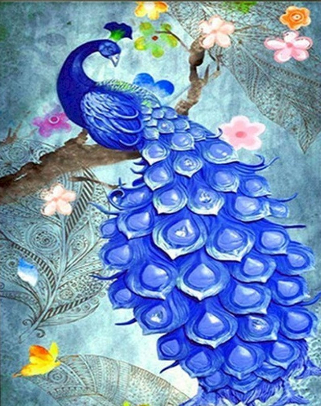 Pavo Real Azul sobre Árbol Pintar por Números