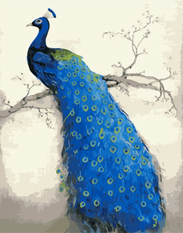 Pavo Real Azul sobre Rama de Árbol Pintar por Números
