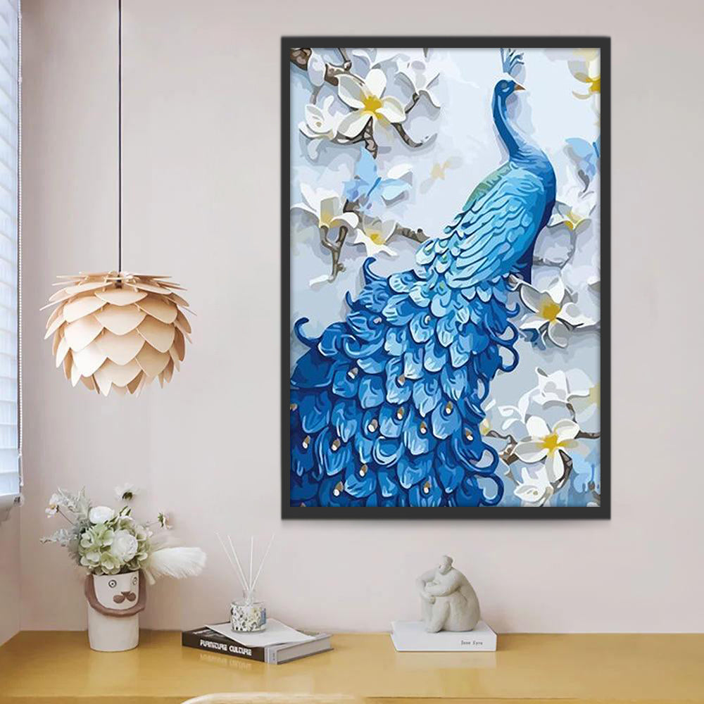Pavo Real Azul y Plumerias Pintar por Números