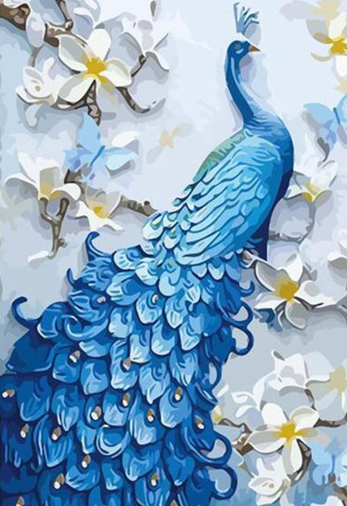 Pavo Real Azul y Plumerias Pintar por Números