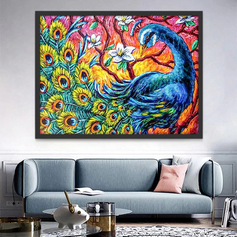 Pavo Real Elegante y Rama Floral Pintar por Números