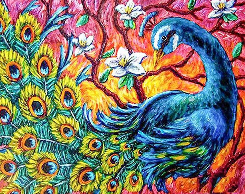 Pavo Real Elegante y Rama Floral Pintar por Números