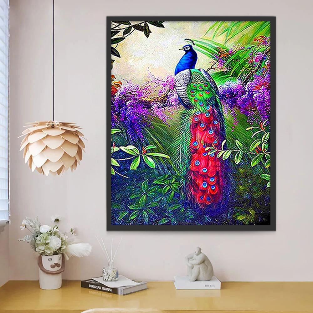 Pavo Real en Flores y Hojas Pintar por Números