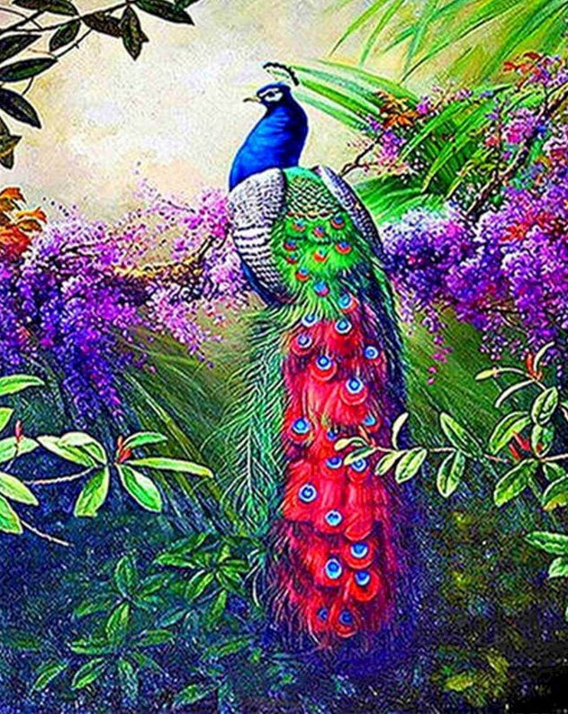 Pavo Real en Flores y Hojas Pintar por Números