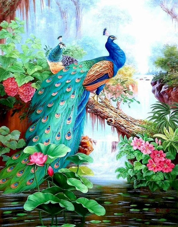 Pavo Real Rodeado de Plantas Pintar por Números