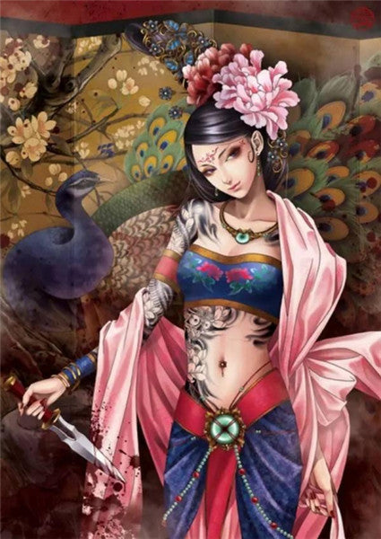 Pavo Real y Chica con Flores Pintar por Números