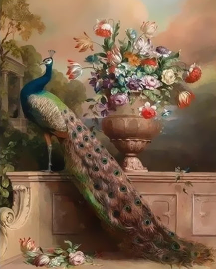 Pavo Real y Florero con Flores Pintar por Números