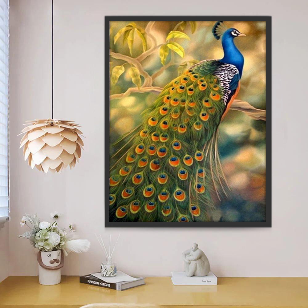 Pavo Real y Hojas sobre Árbol Pintar por Números