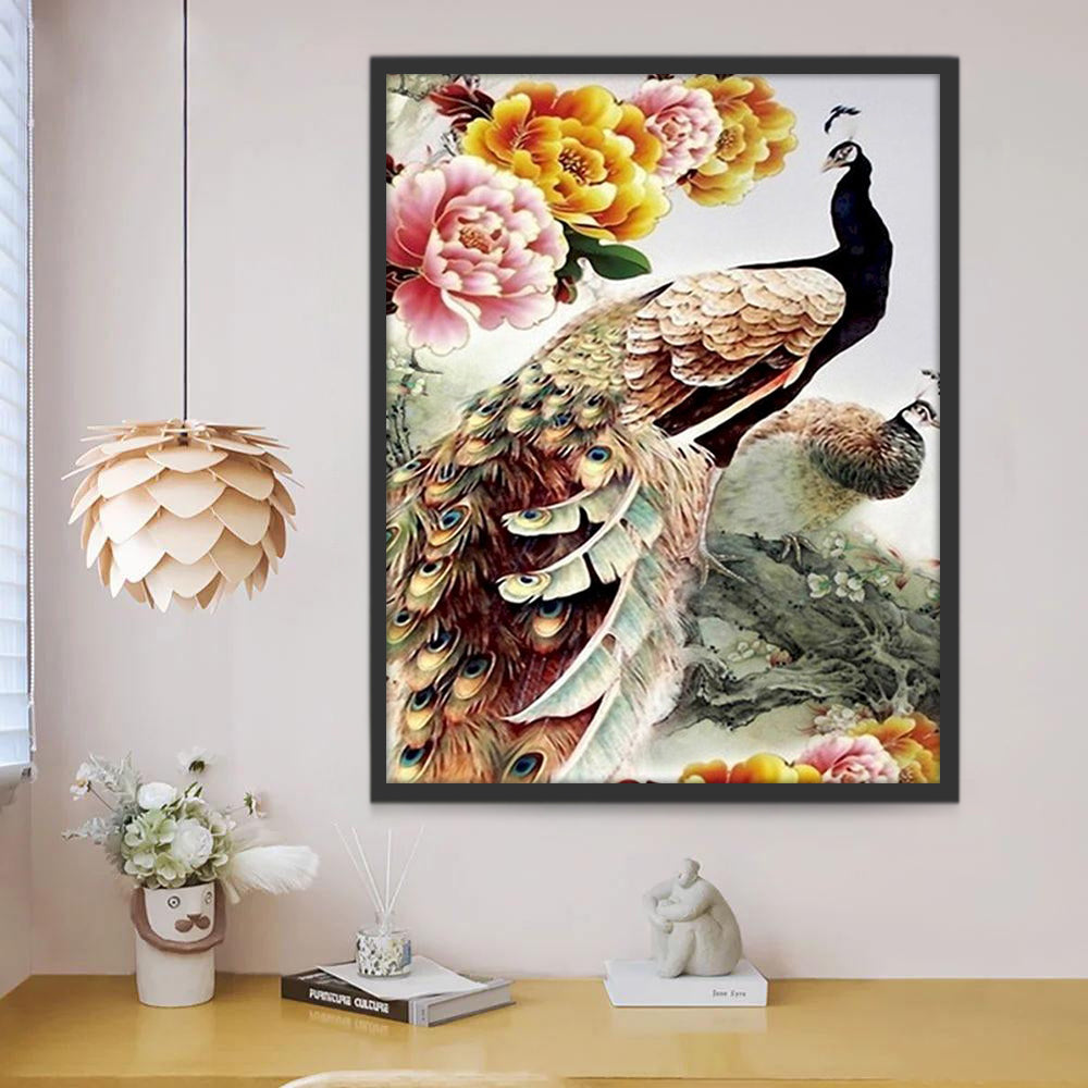 Pavos Reales con Flores de Peonía Pintar por Números