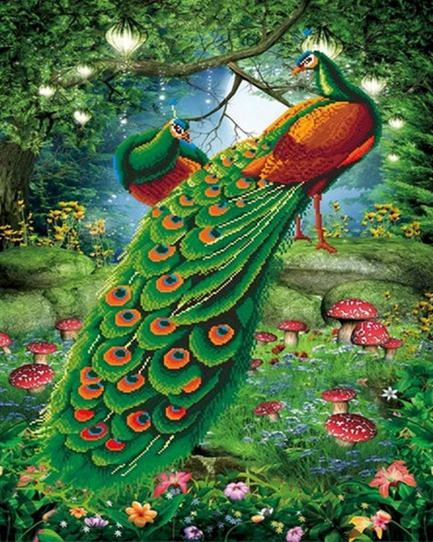 Pavos Reales en Bosque Pintar por Números