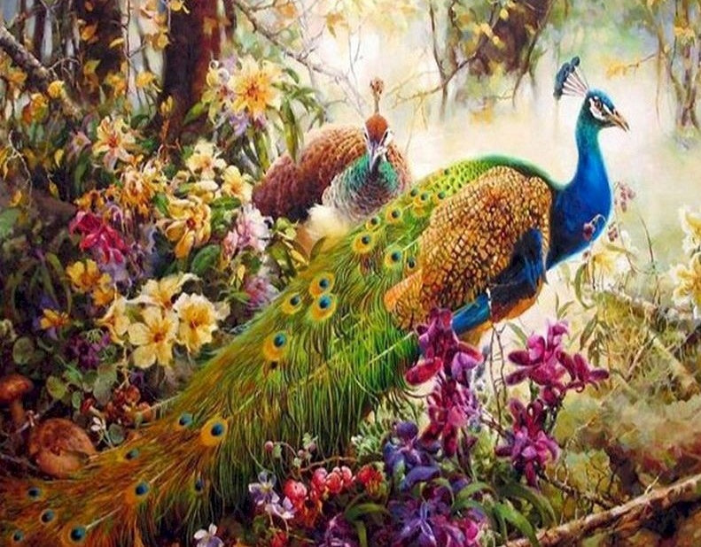 Pavos Reales en Las Flores Pintar por Números