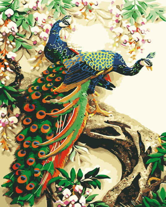 Pavos Reales sobre Árbol Pintar por Números