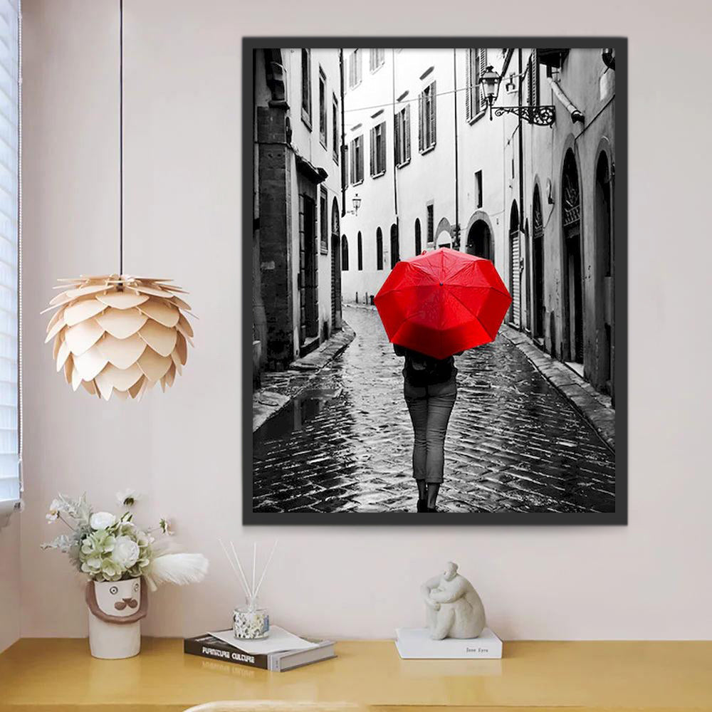 Peatón con Paraguas en el Callejón Pintar por Números