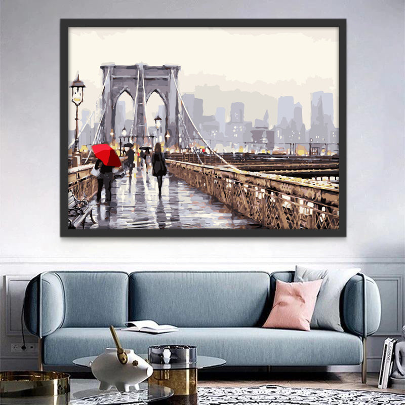 Peatón en el Puente de Brooklyn en la Lluvia Pintar por Números