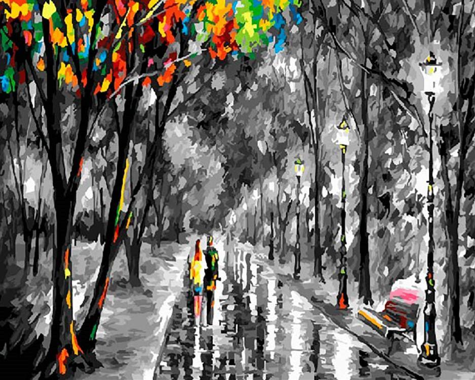 Peatón en la Calle con Árboles Grises Pintar por Números