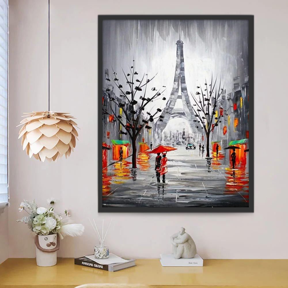 Peatón en la Calle con Torre Eiffel Pintar por Números