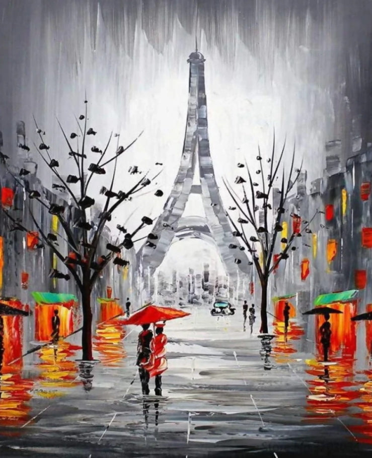 Peatón en la Calle con Torre Eiffel Pintar por Números