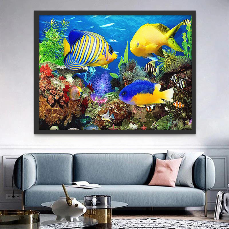 Peces Azules y Amarillos con Corales Pintar por Números